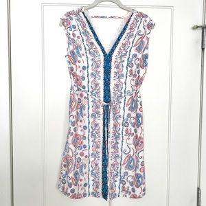 LOFT paisley floral print tie waist dress